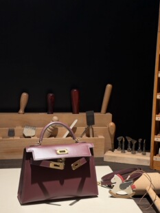 波尔多酒红色 Mini BOX皮 凯莉二代 手工蜡线缝制 19cm