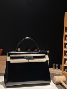 手工缝制 凯莉包 BOX皮 黑色黑扣 单肩手提包