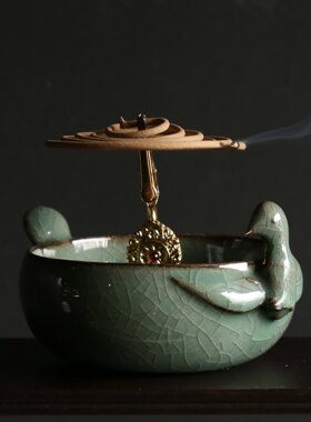茗缘居 曾芹记【和平鸽香炉】龙泉青瓷哥窑开片香炉茶道香薰炉