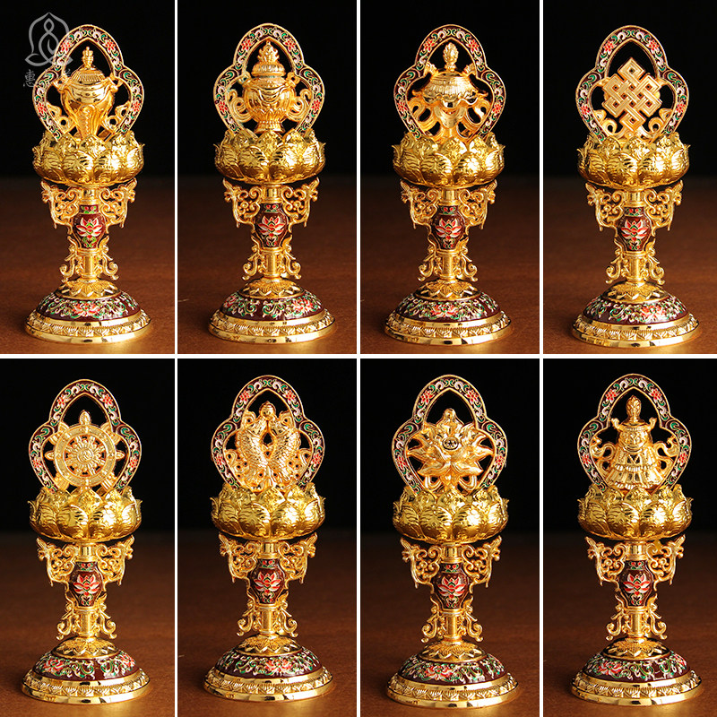 惠尔美尼泊尔手工艺加厚实心景泰蓝吉祥八宝佛像八吉祥摆件高14cm