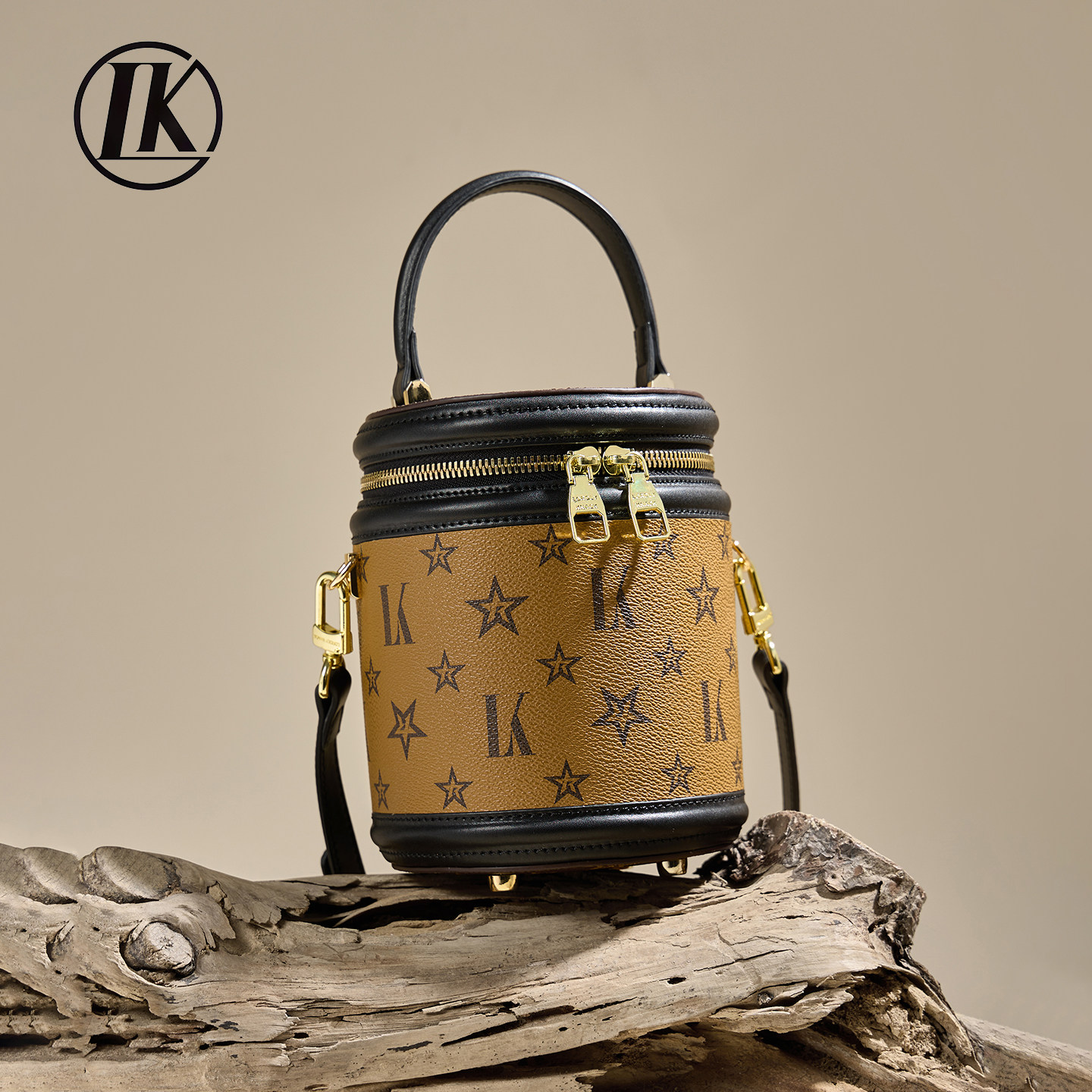 LK轻奢老花圆筒包女2025新款手提斜挎包老钱风小包时尚单肩斜挎包