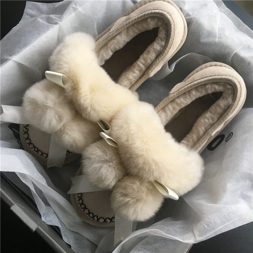豆豆鞋女冬加绒毛毛鞋皮毛一体