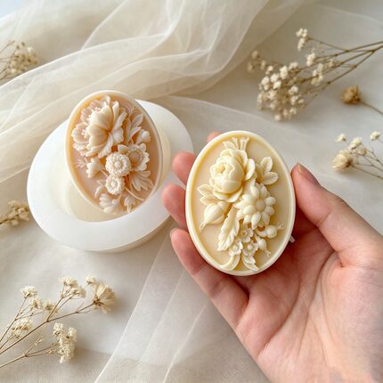 立体牡丹花椭圆硅胶模具 DIY 手工香皂香薰扩香石香牌制作模具