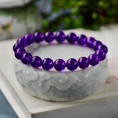 天然紫水晶圆珠手链九紫离火水晶手串单圈佛珠多宝能量平衡饰品女