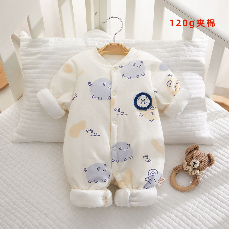 加厚冬季120g棉婴儿连体衣保暖夹棉冬款宝宝哈衣纯棉衣服婴儿爬服