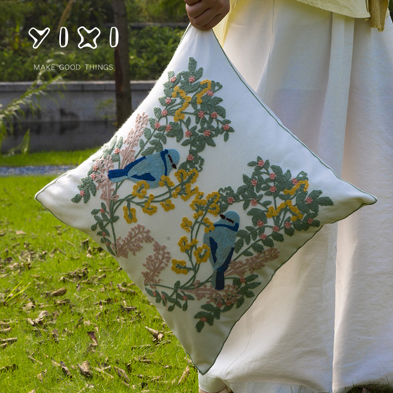 美式沙发客厅抱枕套全棉刺绣靠垫飘窗卧室午睡趴趴枕小花花不含芯