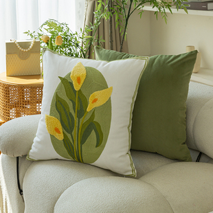 依兮 纯棉花卉刺绣床上抱枕套靠垫客厅沙发网红ins风靠枕套花朵