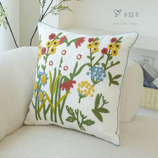 依兮 夏日清新绿色沙发抱枕靠垫刺绣抱枕套不含芯夏季靠枕套床上