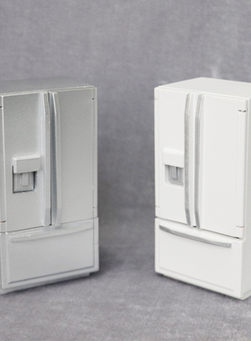 1:12娃娃屋dollhouse迷你家具模型厨房场景白色银灰色双开门冰箱