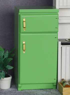 1:12娃娃屋dollhouse迷你家具微缩模型厨房微场景场景绿色冰箱