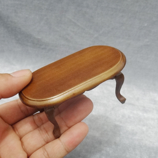 复古 12娃娃屋dollhouse迷你家具模型椭圆形bjd胡桃木色茶几欧式