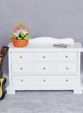 1:12娃娃屋dollhouse迷你家具模型抽屉柜卧室微场景白色实木柜子