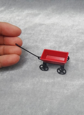 1:12娃娃屋dollhouse仿真模型配件红色铁艺小拉车拖车场景摆件