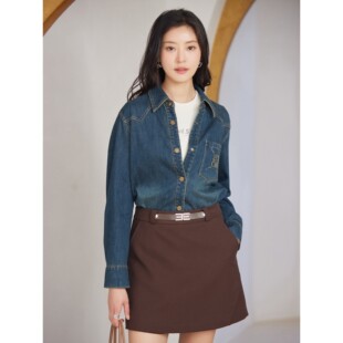 杨门2025秋冬新款复古牛仔衬衫女长袖宽松休闲百搭衬衣上衣女