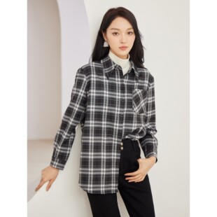 杨门复古格子磨毛加厚衬衫女长袖宽松显瘦格纹衬衣休闲上衣女
