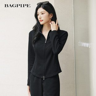 开衫 风笛2025冬季 小立领拉链上衣女长袖 修身 外套百搭叠穿外套 新款