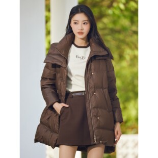 杨门美拉德风宽松羽绒服女中长款双层领收腰保暖防风鹅绒外套冬季