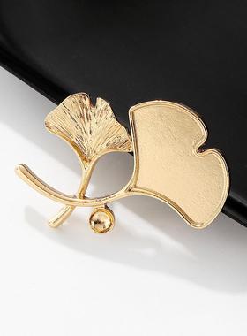 国潮风简洁树叶胸针银杏叶别针螺钿素胎底仿烧蓝底胚掐丝珐琅材料