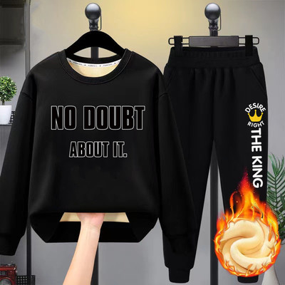 男童卫衣套装加绒加厚儿童一体绒胖童装冬装打底衫中大童薄绒套装