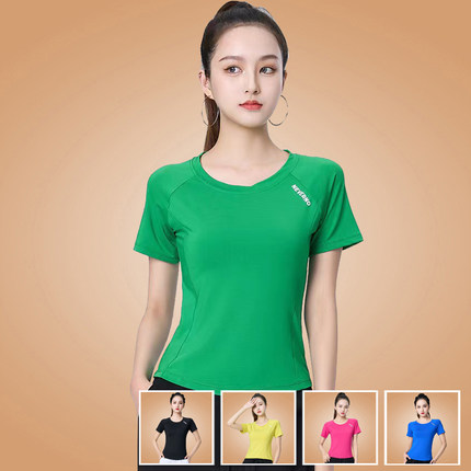 杨丽萍广场舞服装运动速干衣春夏长袖健身跑步舞蹈服短袖圆领上衣