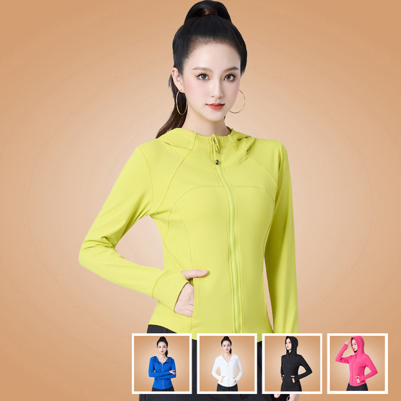 广场舞服装新款上衣女春秋健身跳操速干运动跑步长袖拉链外套帽衫