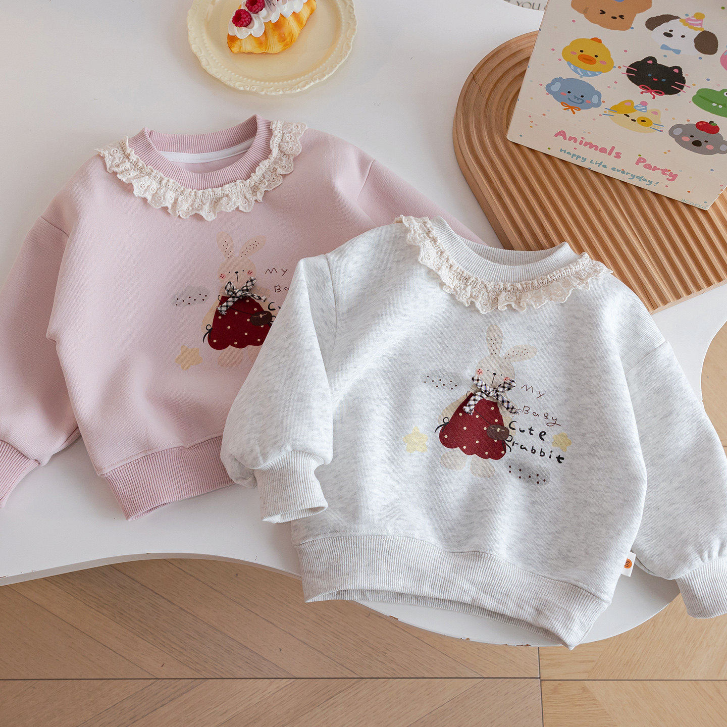 韩系女童春款蕾丝花边领卡通小兔卫衣2026新款洋气可爱百搭软萌衣,童装/婴儿装/亲子装,卫衣/绒衫,淘宝优惠券,粉丝福利购,淘宝优惠卷