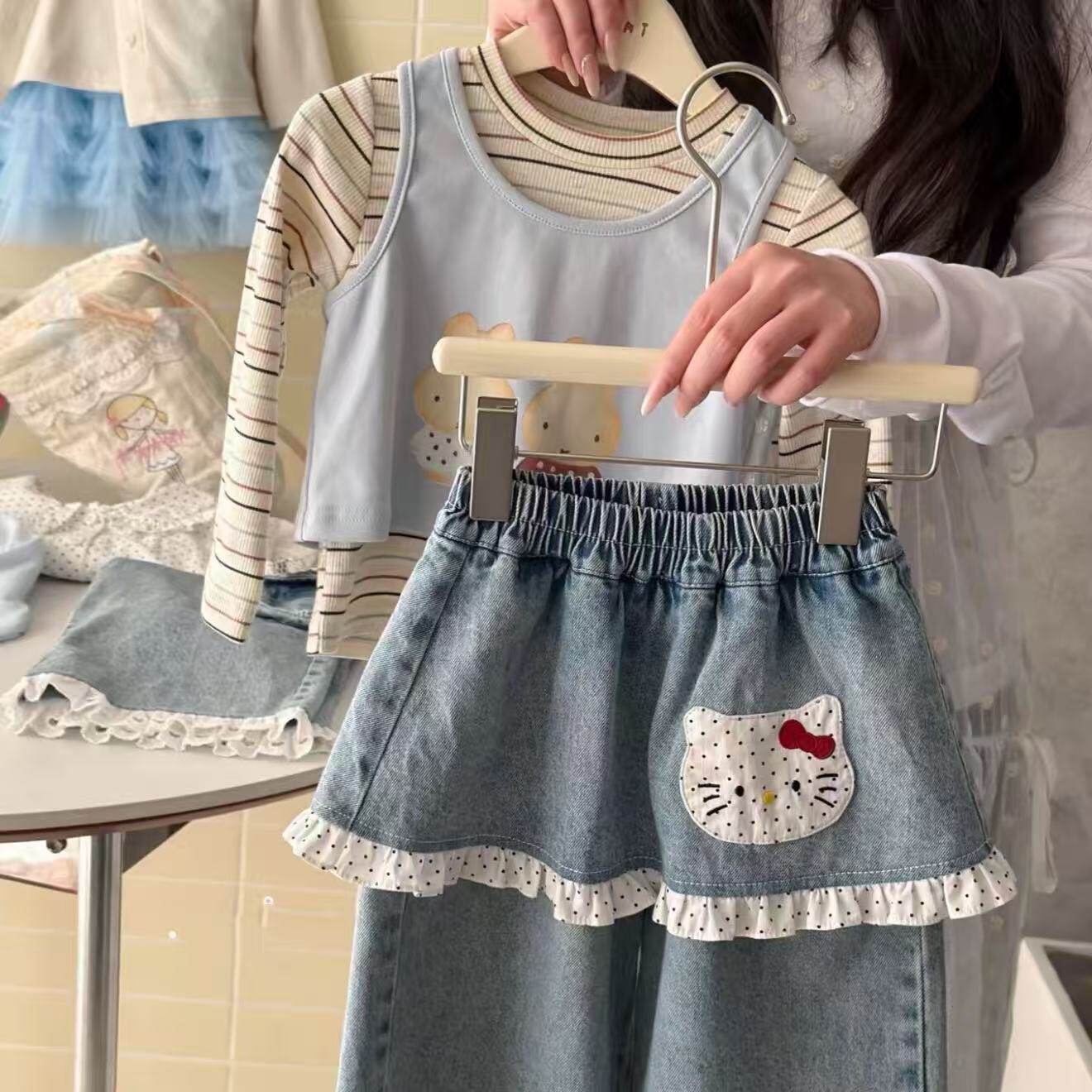 女童夏季卡通猫咪3件套