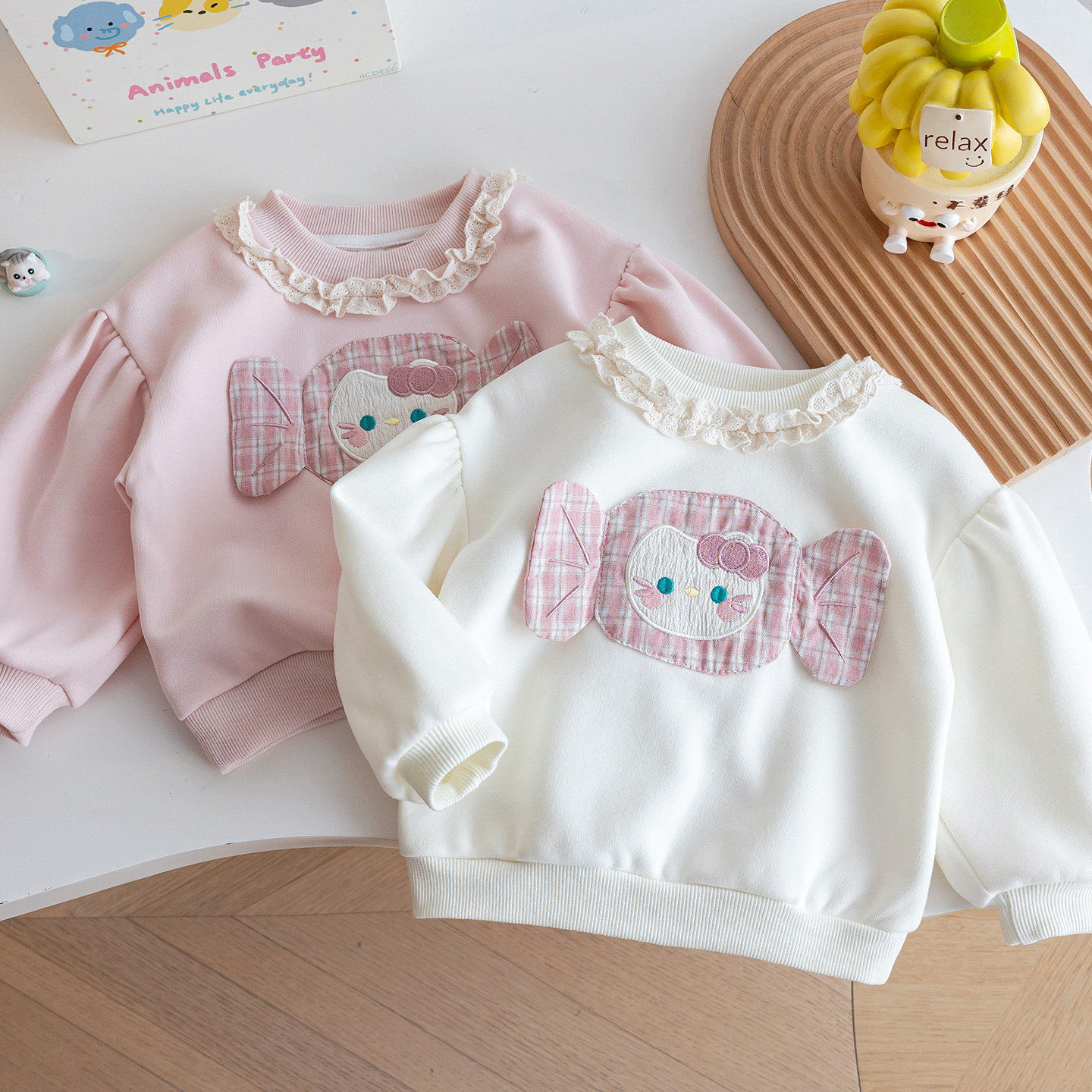 女童春秋季新款甜美宝宝卡通卫衣2026洋气糖果kt猫可爱泡泡袖上衣,童装/婴儿装/亲子装,卫衣/绒衫,淘宝优惠券,粉丝福利购,淘宝优惠卷