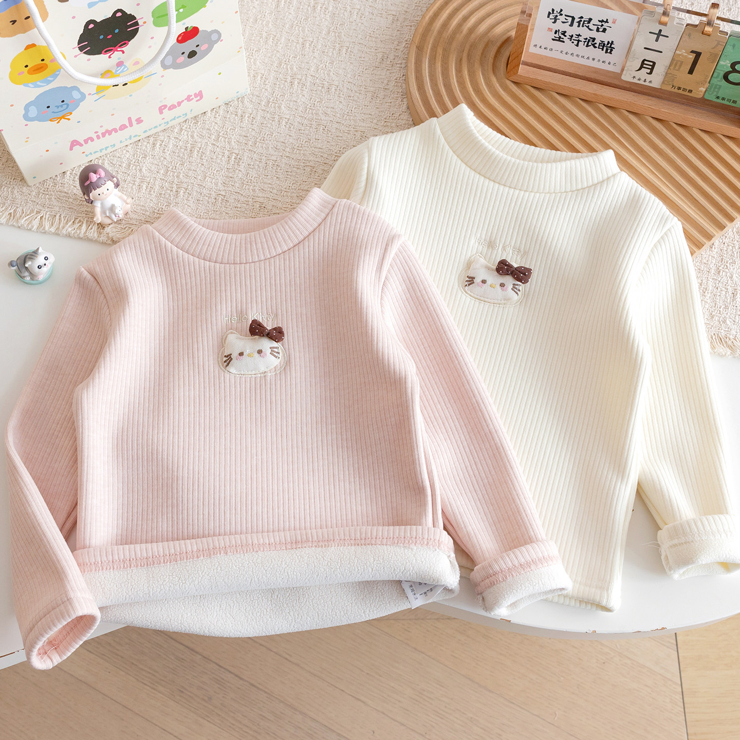 女童加绒加厚圆领长袖T恤可爱卡通小猫刺绣舒适上衣,童装/婴儿装/亲子装,T恤,淘宝优惠券,粉丝福利购,淘宝优惠卷