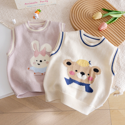 儿童马甲秋季百搭卡通针织毛衣