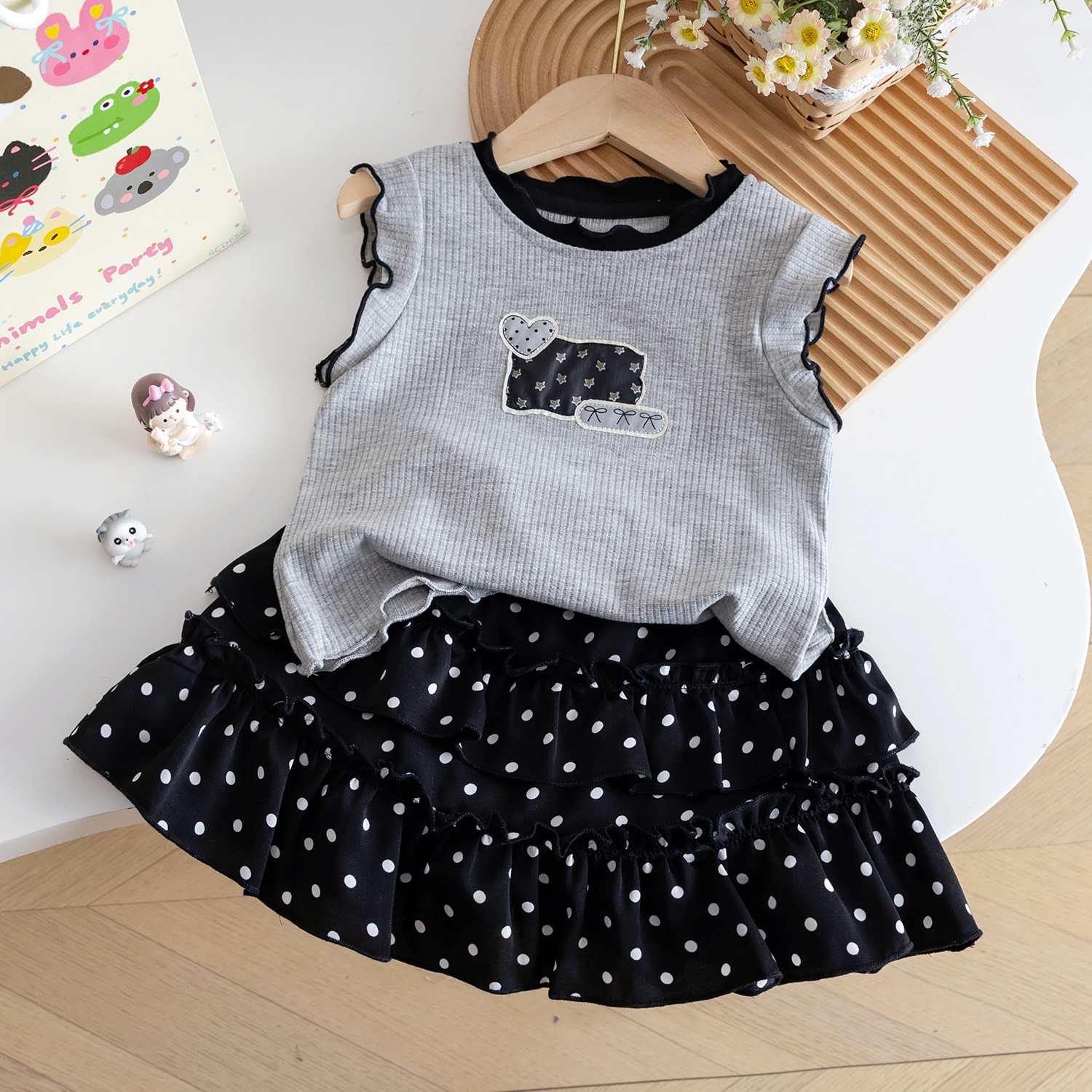 女童夏装洋气时髦儿童衣服女宝宝背心t恤+波点裤裙两件套夏装新,童装/婴儿装/亲子装,套装,淘宝优惠券,粉丝福利购,淘宝优惠卷