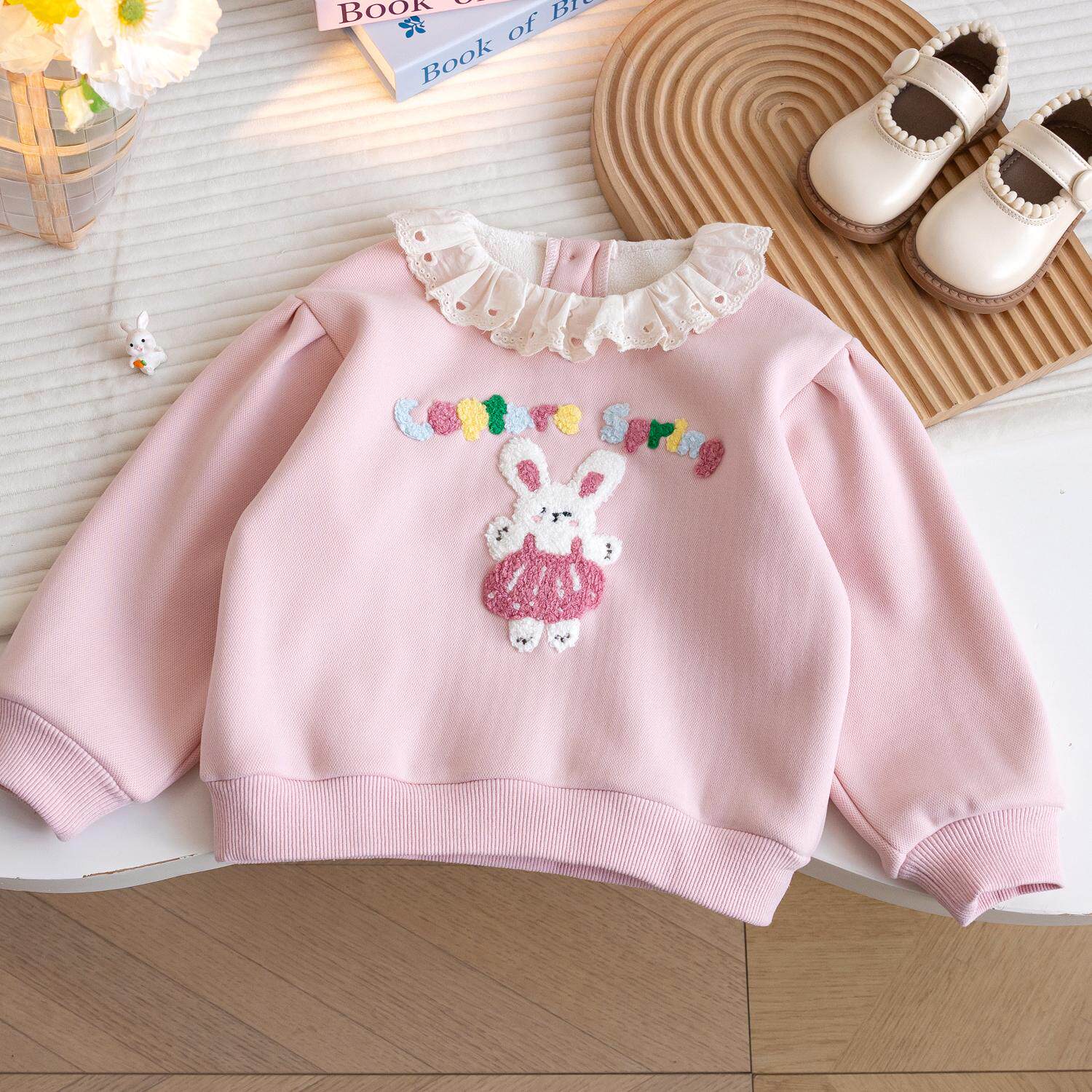 2024韩版冬季新款儿童女宝宝卡通小兔套头衫儿童保暖加绒长袖T恤,童装/婴儿装/亲子装,卫衣/绒衫,淘宝优惠券,粉丝福利购,淘宝优惠卷