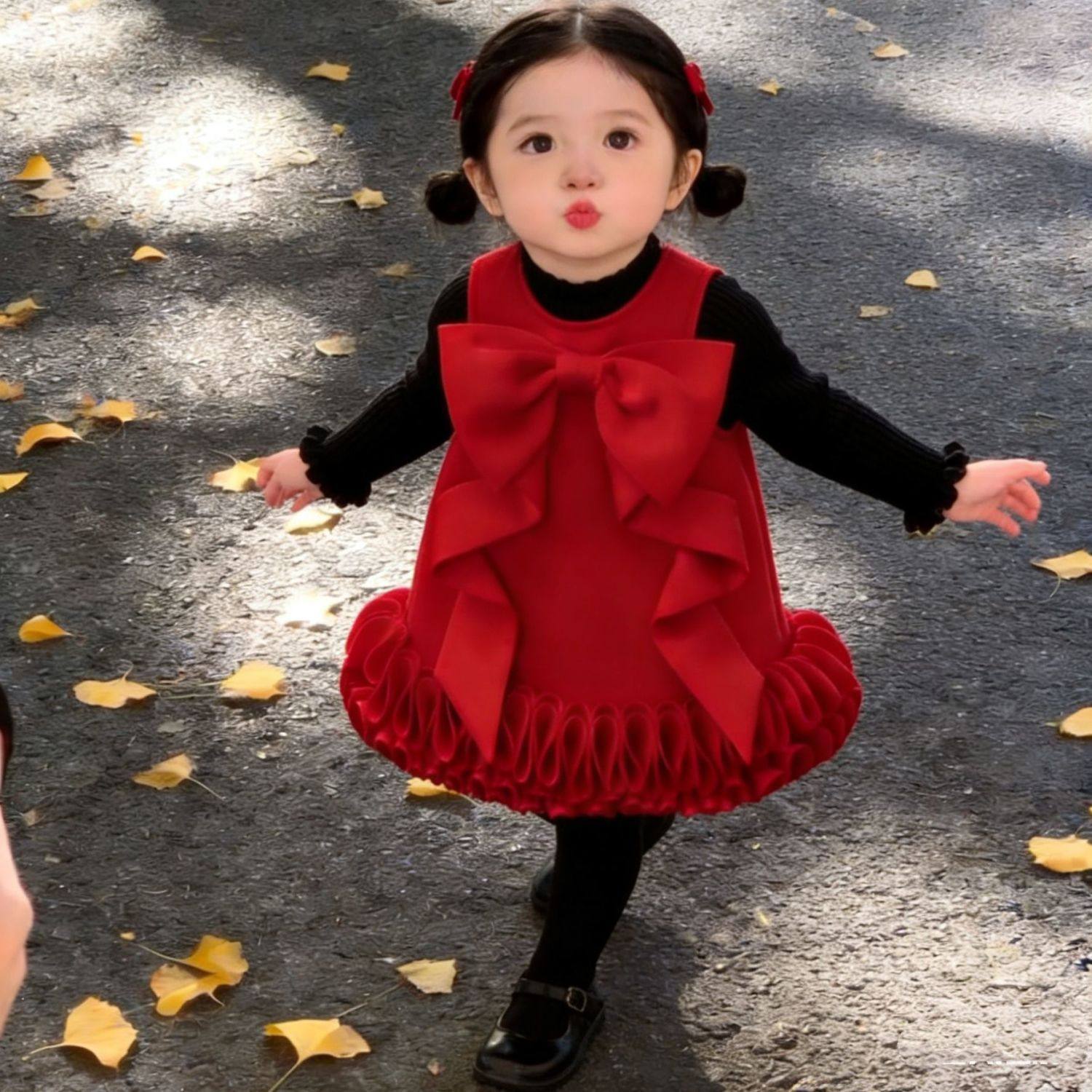 女童背心礼服套装连衣裙洋气生日新款红色儿童拜年公主蝴蝶结宝宝,童装/婴儿装/亲子装,连衣裙,淘宝优惠券,粉丝福利购,淘宝优惠卷