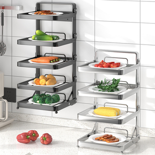 厨房备盘子配菜置物架多层家用壁挂不锈钢火锅备餐盘子可折叠收纳