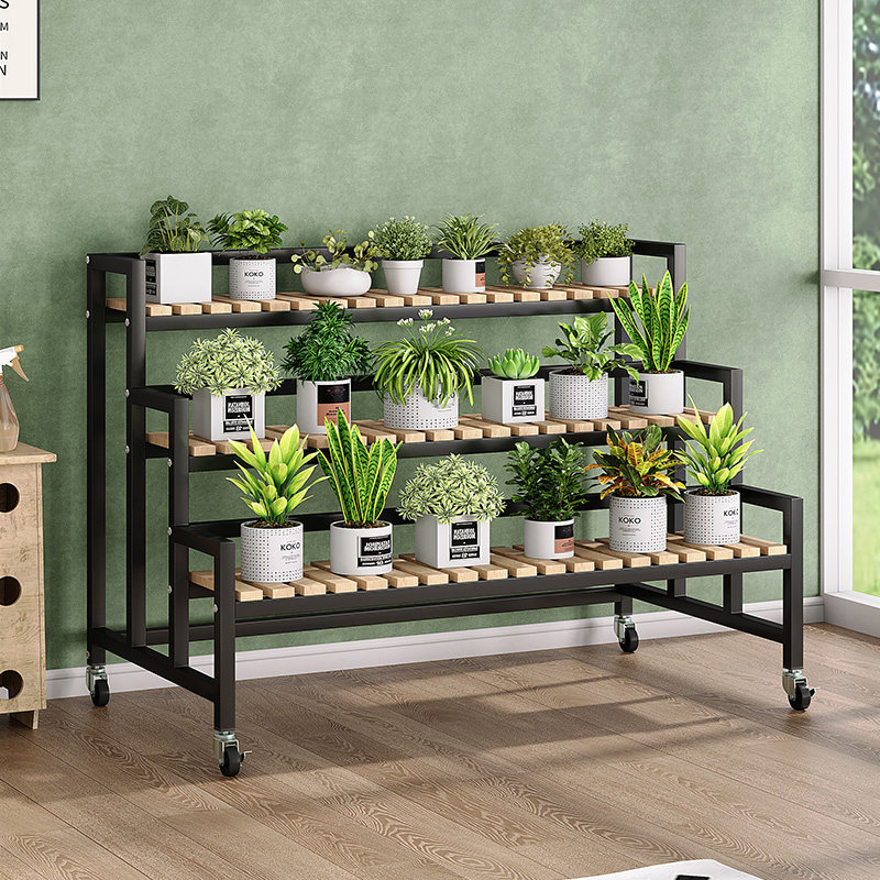 花架子客厅落地式置物架阳台铁艺实木质多层植物摆放多肉花盆托架