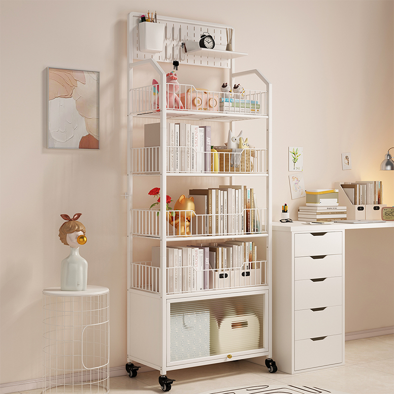 洞洞板书架可移动落地多层简易
