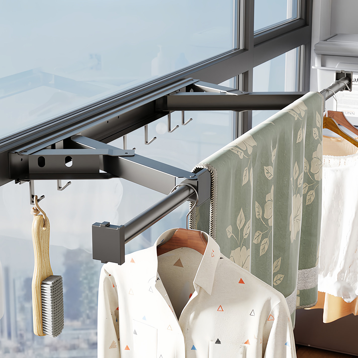 阳台晾衣神器隐形晾衣架折叠挂杆伸缩晾衣杆室内家用免打孔晒被子,收纳整理,壁挂晾晒架/网,淘宝优惠券,粉丝福利购,淘宝优惠卷