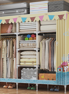 简易衣柜现代简约布衣柜钢管加粗加固出租房用家用卧室收纳挂柜子