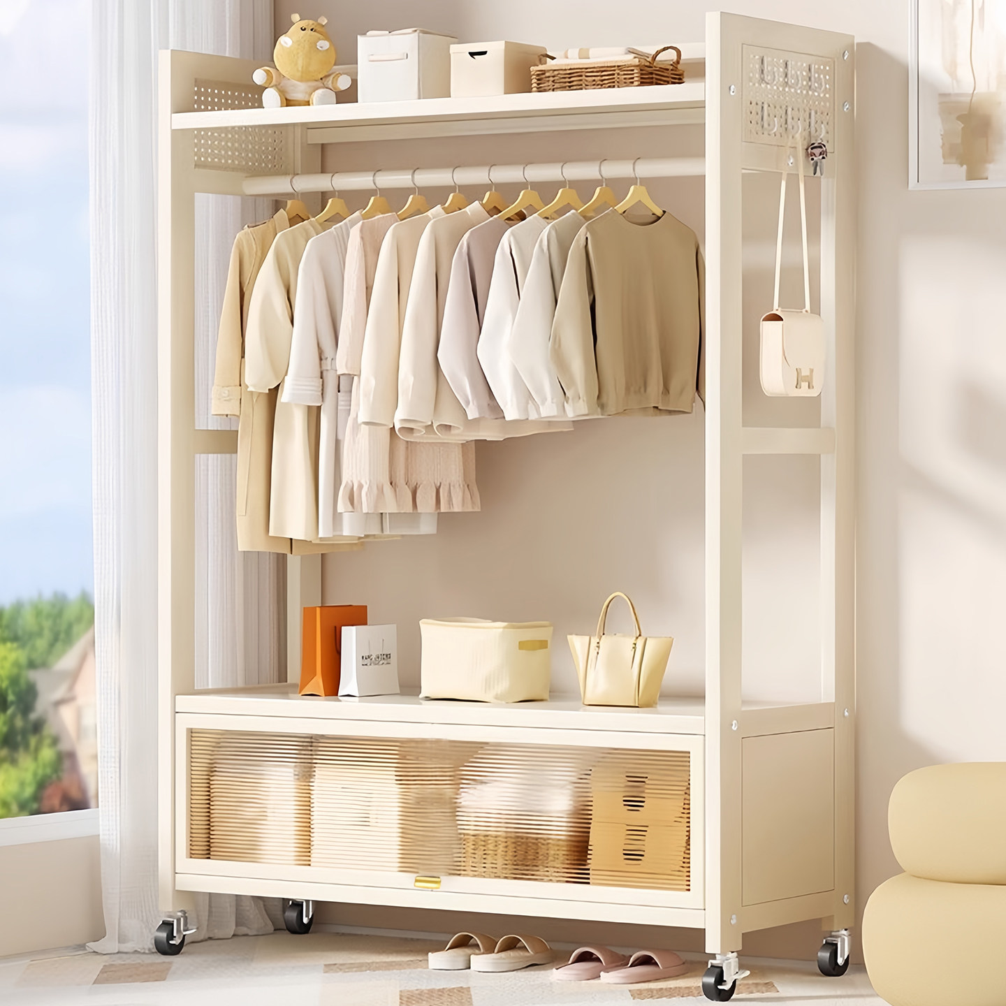 挂衣架落地卧室可移动家用房间晾衣架衣服置物架子室内简易衣帽架