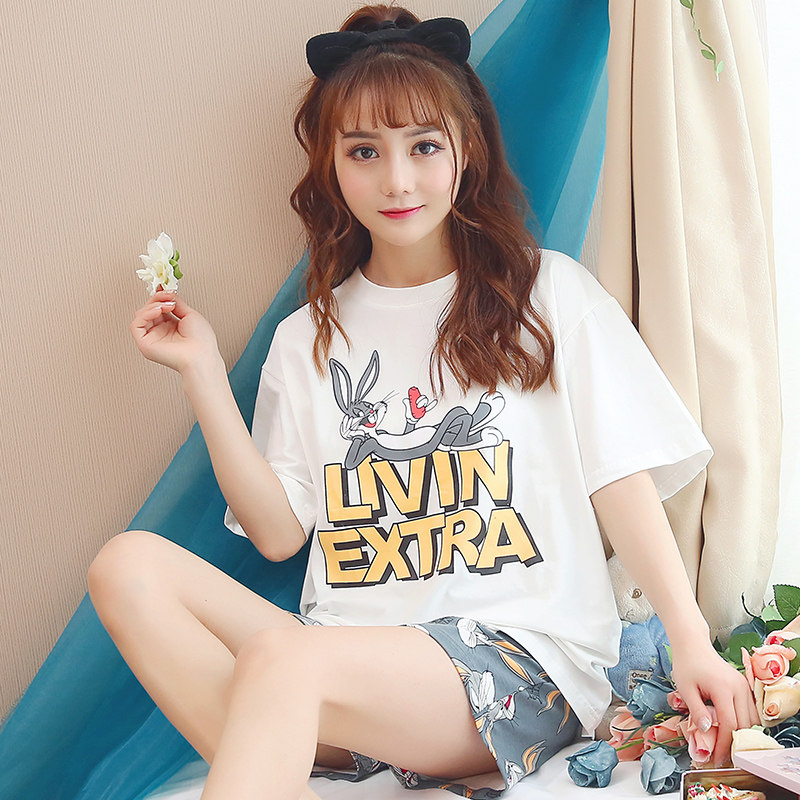 俞兆林睡衣女夏纯棉短袖韩版可爱卡通睡衣夏季全棉休闲家居服套装