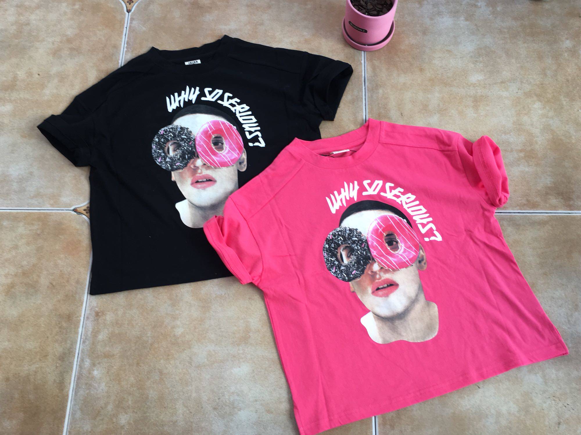 波拉波拉童装2018夏款男女中大童可爱甜甜圈纯棉休闲百搭短袖t恤