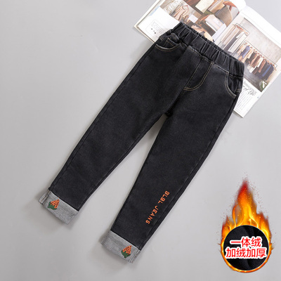 女童牛仔棉裤时尚小清新加绒保暖