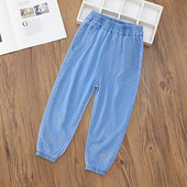 弹力束脚口天丝防蚊防晒外穿长裤 女童夏季 小中童时尚 牛仔裤 潮 薄款