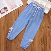 新款 夏季 时尚 清新儿童薄款 童装 清凉透气防蚊防晒裤 女童天丝牛仔裤