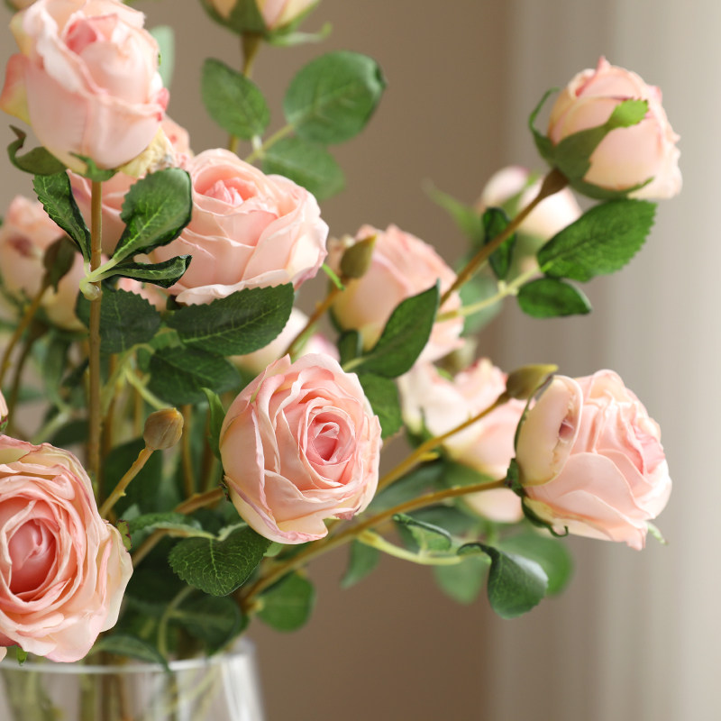 欧式复古3头仿真玫瑰花 家居摆件装饰花 花瓶 餐桌花艺绢花