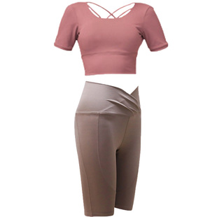 孕妇瑜伽服孕期健身美背套装夏季女托腹高弹紧身五分裤健身速干服