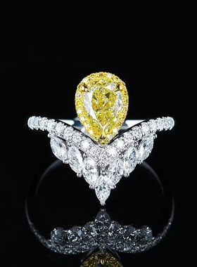 欧美高端珠宝少女学生简约甜美仿真黄水晶皇冠镶满钻分色镀金戒指