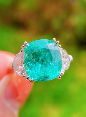 少女学生简约气质带棉絮仿天然托帕石蓝绿色几何形硞石镀白金戒指