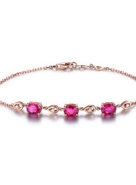 欧美风格时尚气质玫红色仿真红碧玺宝石甜美手链少女生日礼物珠宝