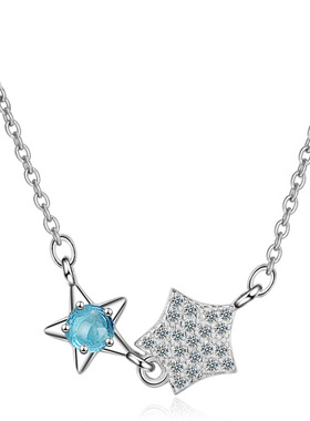 韩版时尚蓝色人造水晶小星星吊坠硞石镶嵌项链少女学生简约锁骨链